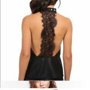 FOR LOVE AND LEMONS - black halter top with pearl closure